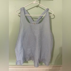 Seersucker Large White & Blue Striped Blouse